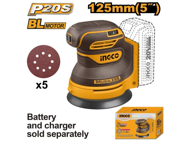 Slefuitor Orbital 20V 125mm Ingco CROSLI2002, 13000 rpm - imagine 3