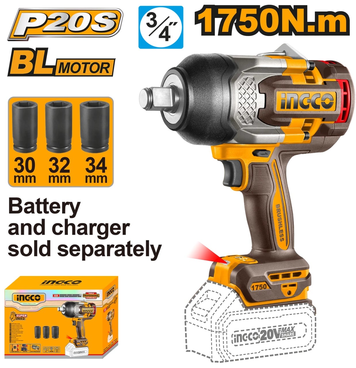 INGCO Filetanta 20V 1750Nm Brushless - imagine 11