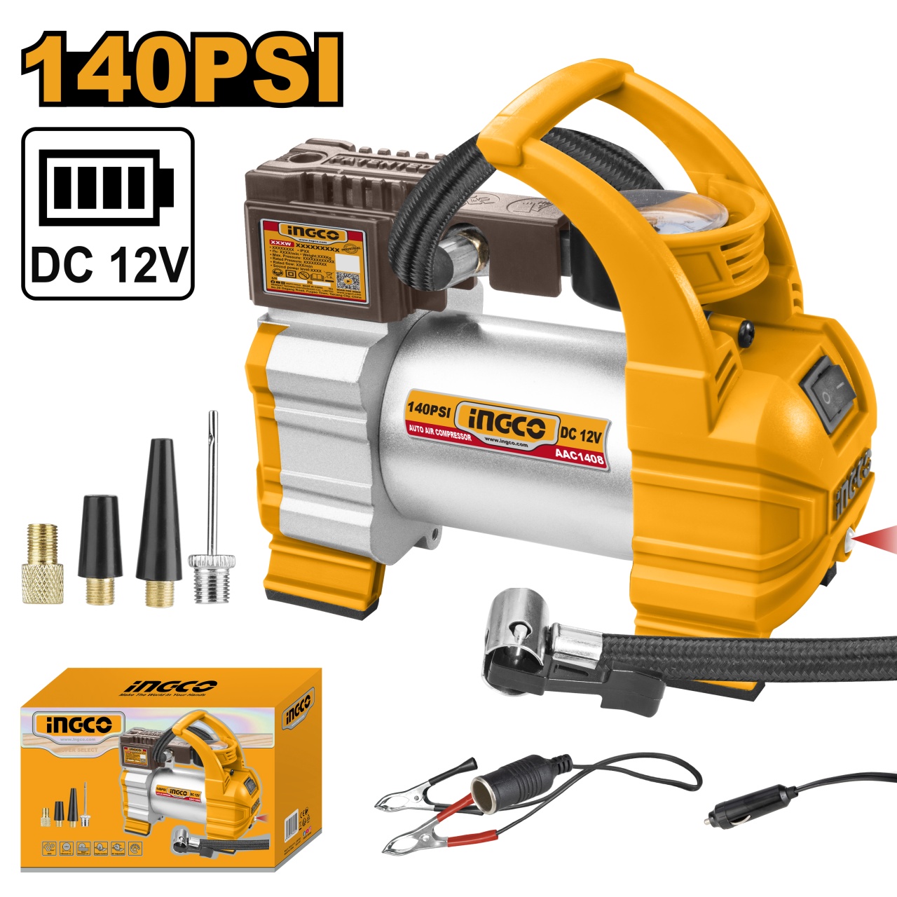 Compresor Auto 12V Ingco, 10 bar, AAC1408