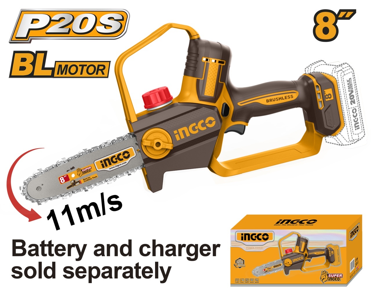 Fierastrau de Mana 20V Brushless INGCO CGSLI2088, Lama 20cm