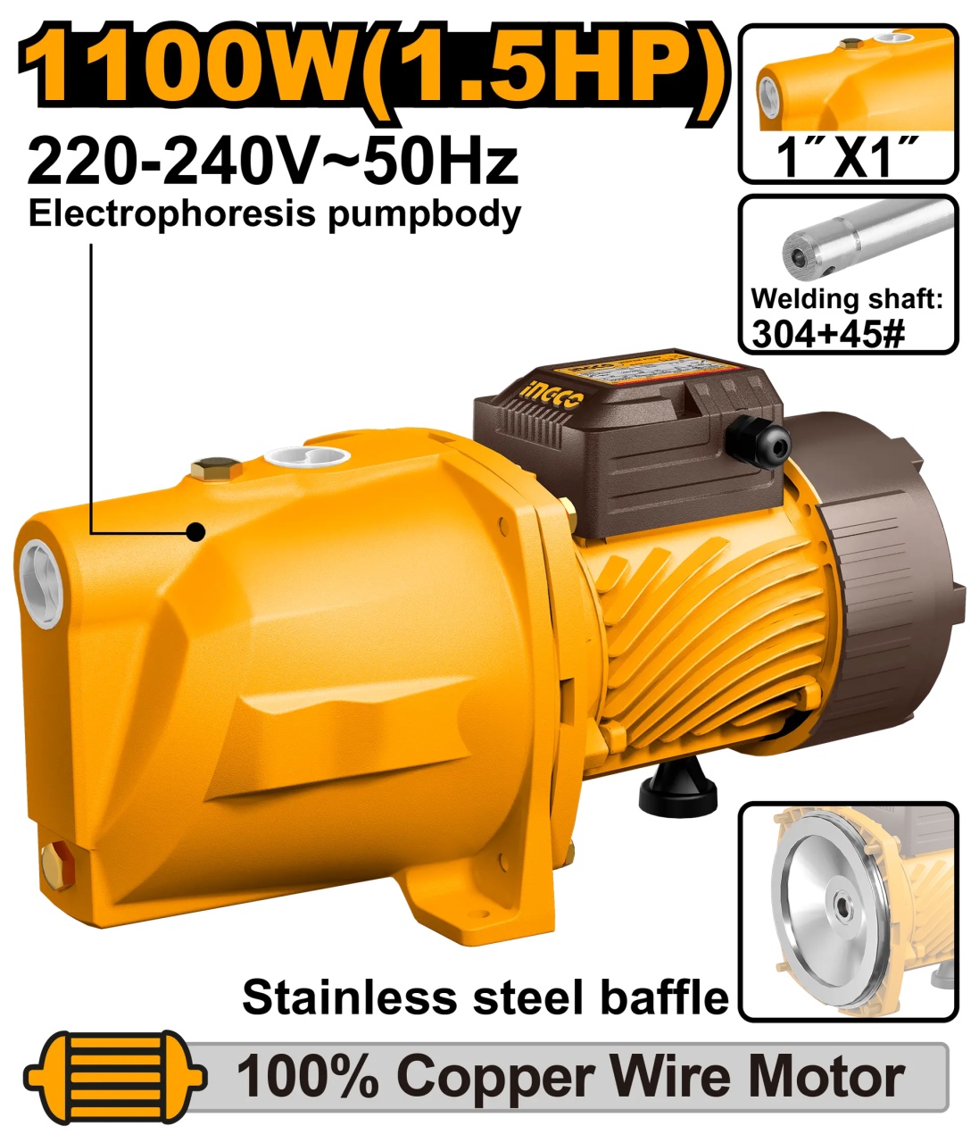 Pompa Jet INGCO 1100W, 60m, 70L/min