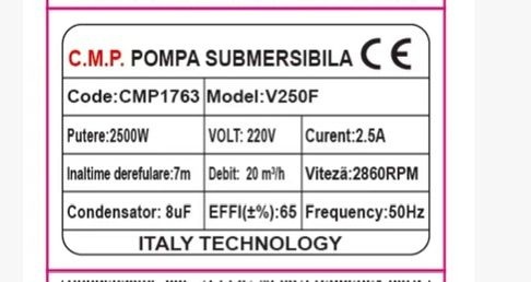 Pompa Apă Murdară Submersibilă Campion 2500W cu Tocător - imagine 4