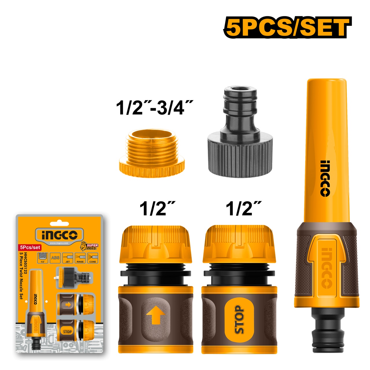 Set 5 piese INGCO pentru furtun 1/2" - imagine 2