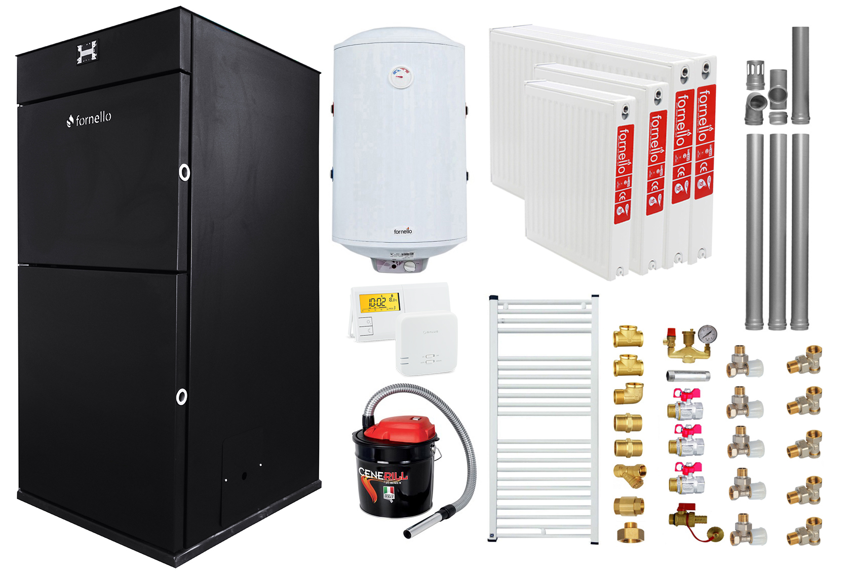 Pachet Centrală Peleți Fornello Pellet King 25 kW complet