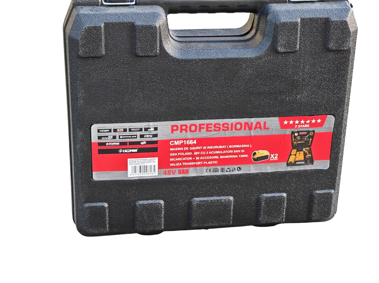 Masina de insurubat bormasina cu 2 acumulatori, 30 piese, 8AH, 48v, trusa cu valiza Protools CMP1664 - imagine 4