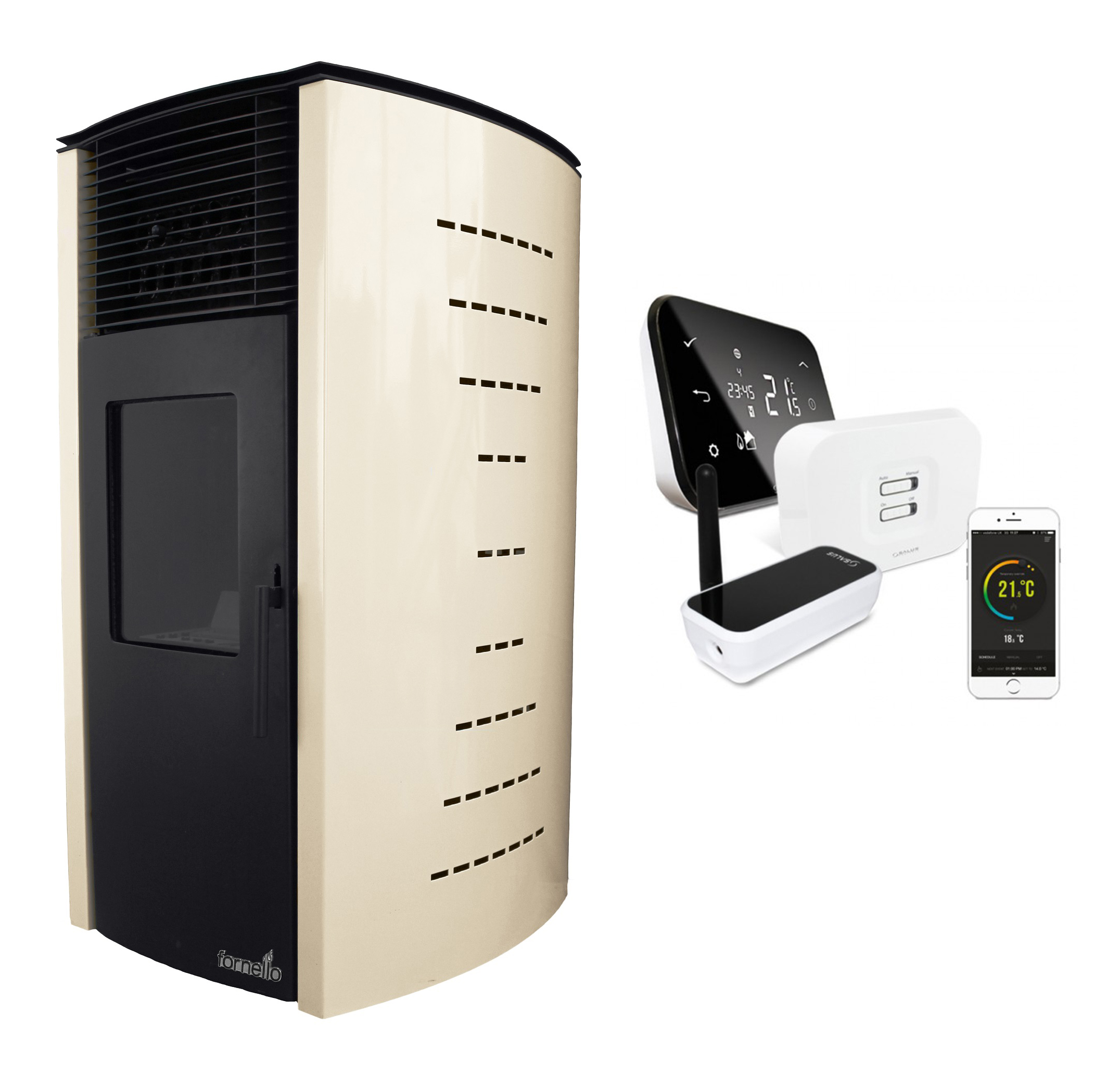 Semineu pe peleti Fornello Stela 10 kW cu termostat Wi-Fi