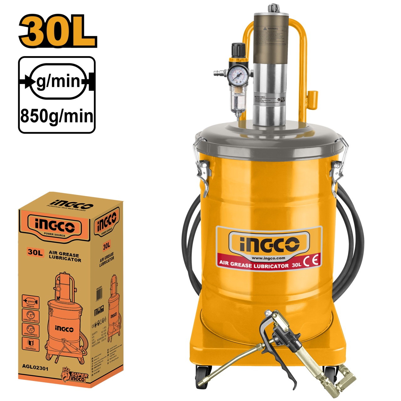 Pompa de gresat pneumatică Ingco 30L