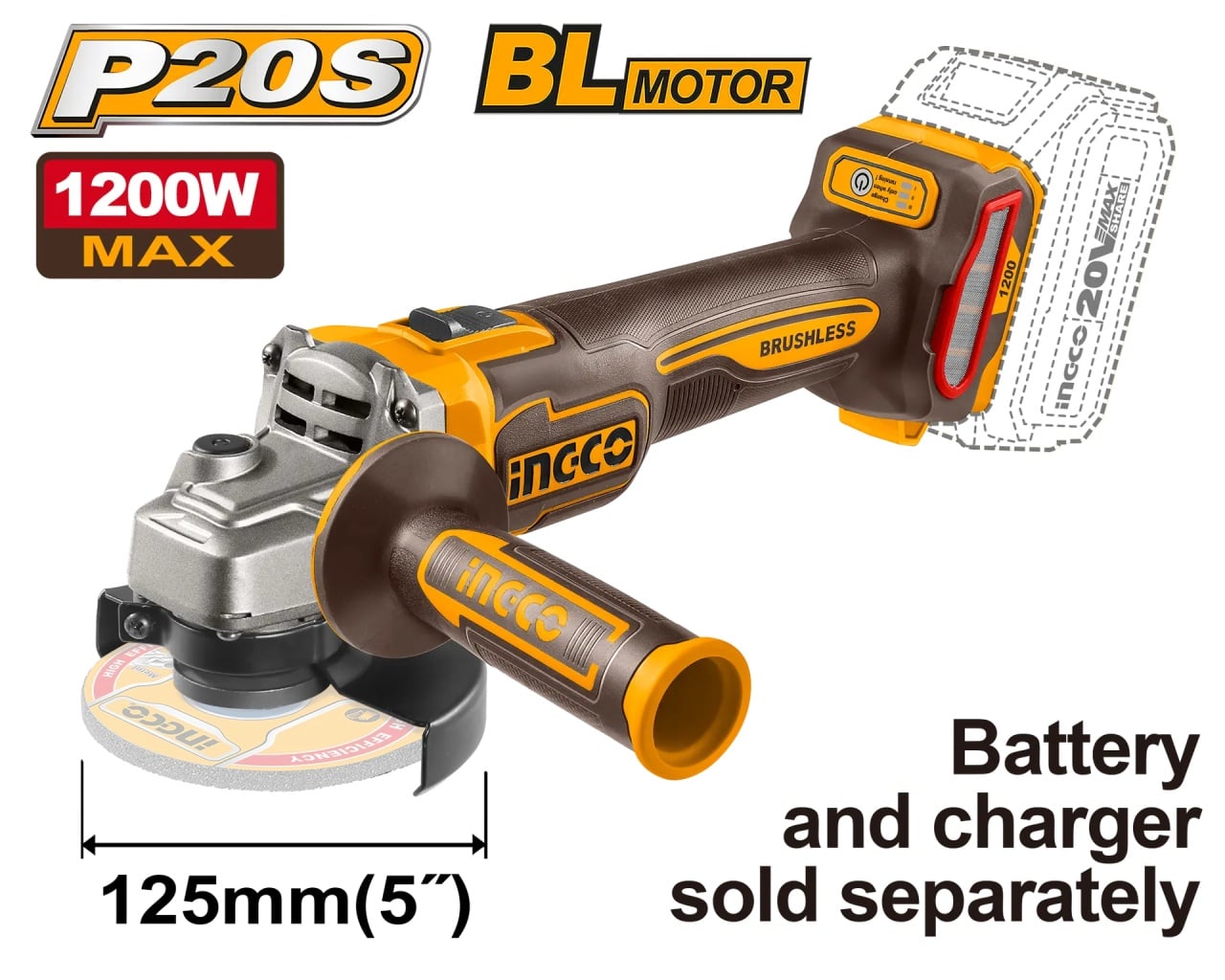 Polizor INGCO Brushless 20V 1200W Profesional - imagine 8