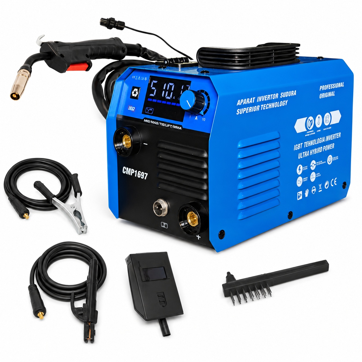 Aparat de sudura tip Invertor cu sarma 510A, MMA/MIG/MAG (TIG LIFT optional) afisaj digital, ventilat, URAL MASH IGBT TEHNOLOGY ULTRA HYBRID POWER, CMP1697