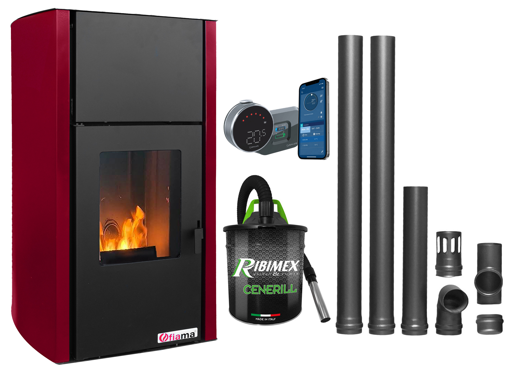 Pachet complet Termosemineu Fornello Fiama 25kW + Control - imagine 2