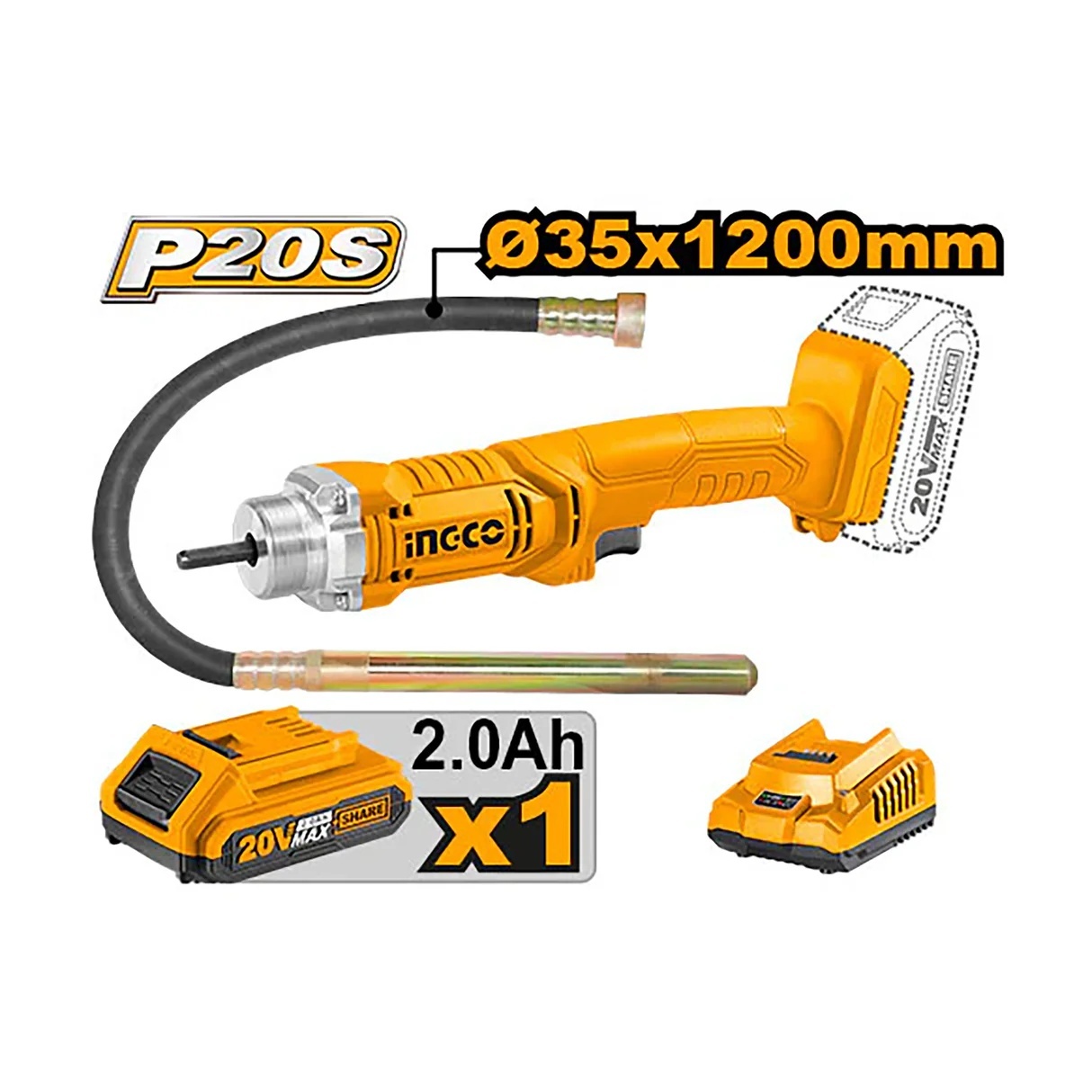 Vibrator Beton INGCO 20V cu Acumulator