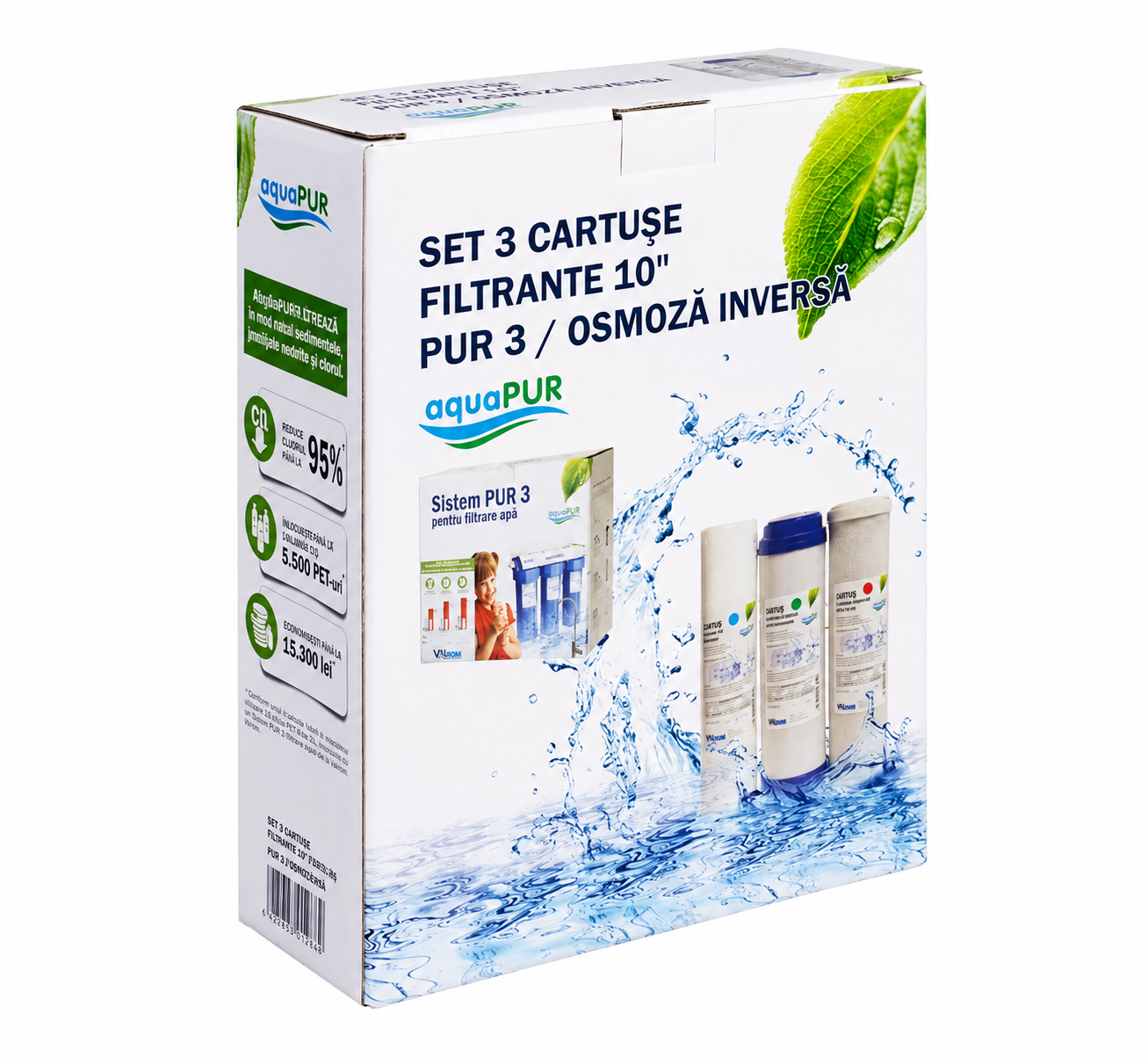 Cartușe filtrare apă Aquapur PUR3 cărbune activ, 3 buc