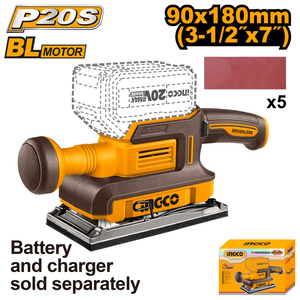 Slefuitor Orbital INGCO 20V Brushless - imagine 2