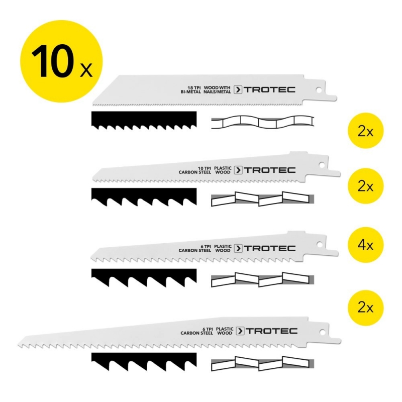Set pânze tăiere Trotec, 10 bucăți, lemn/metal/plastic