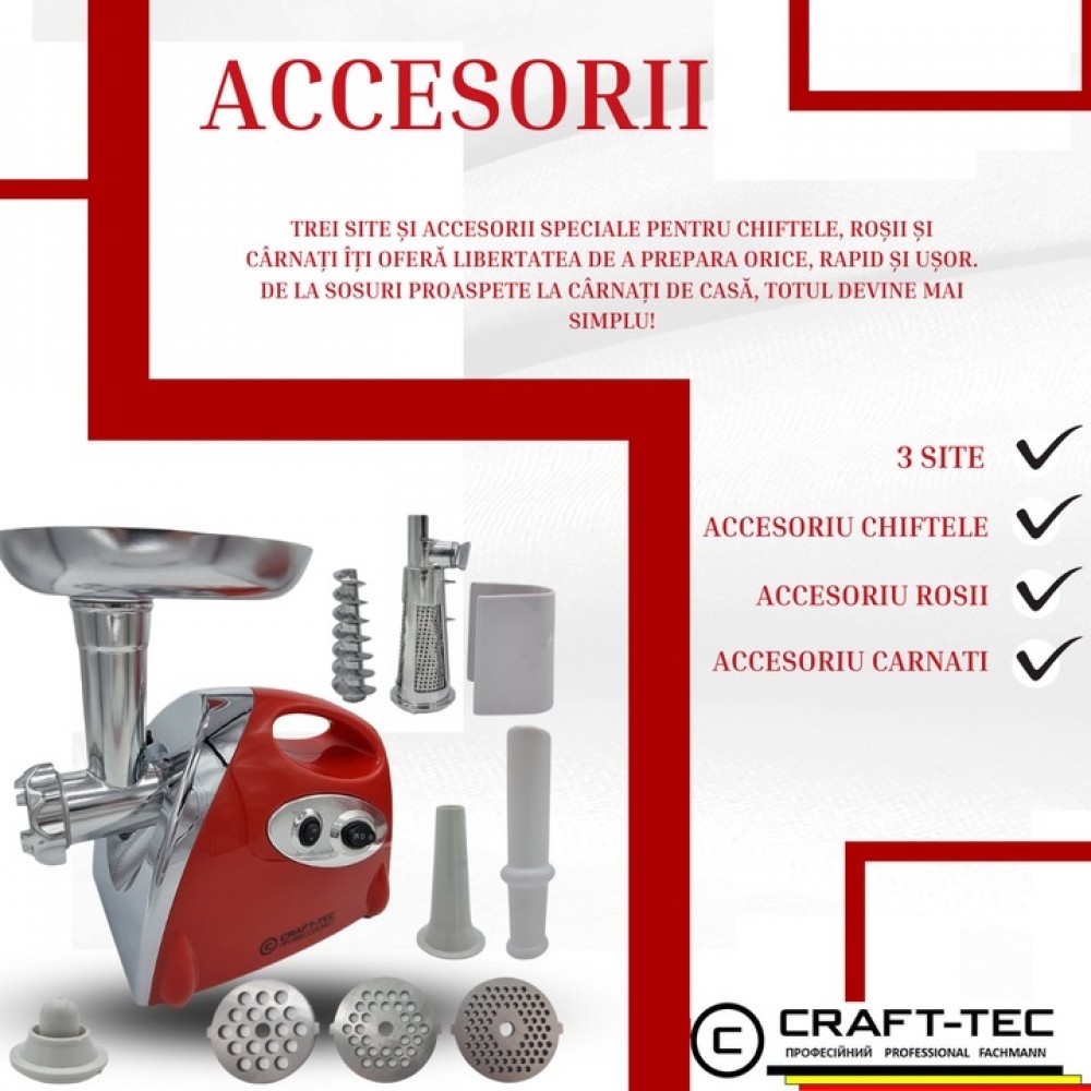 Mașină electrică de tocat carne Craft-Tec MX713, 3800 W - imagine 5
