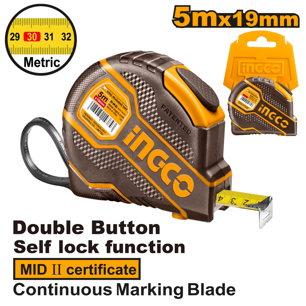 Ruleta INGCO Autoblocaj 5m, Rezistentă