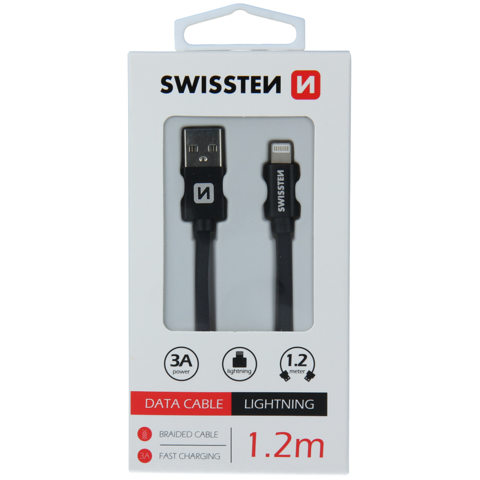 Cablu SWISSTEN USB/Lightning 1.2m negru durabil