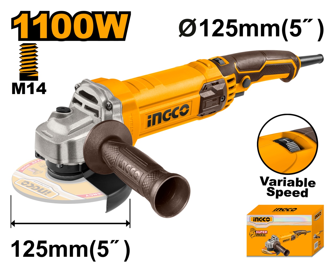 Flex Unghiular INGCO 1100W 125mm Turație Variabilă