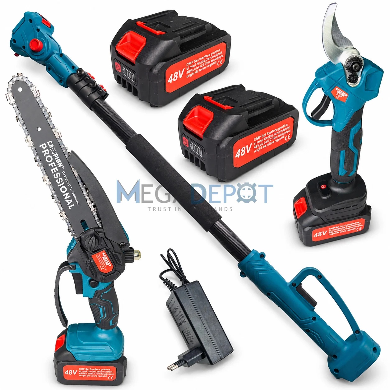 Set Campion Foarfeca + Minidrujba 48V 2 Baterii - imagine 4