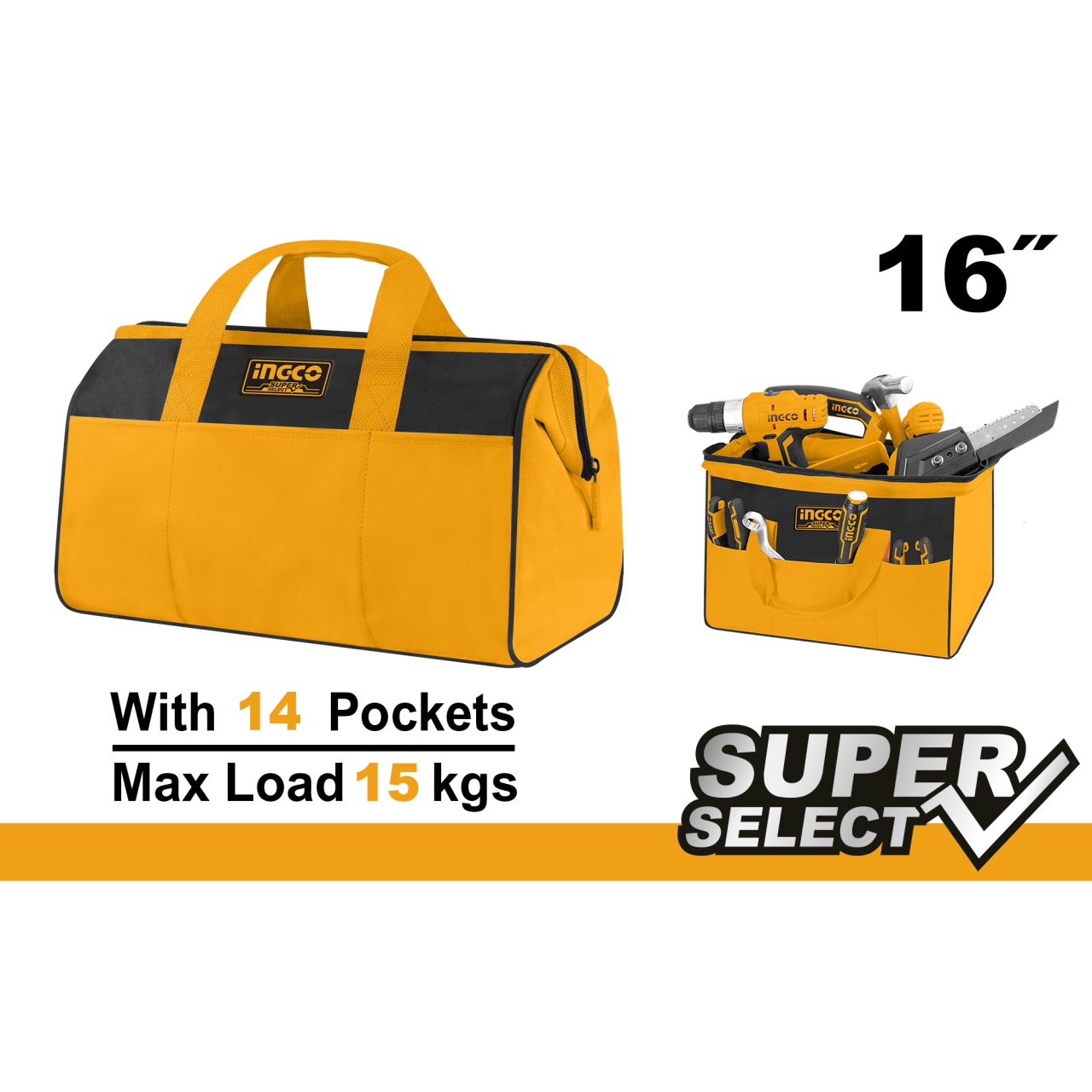 Geanta scule Ingco 14 buzunare, 15kg HTBG281628 - imagine 2
