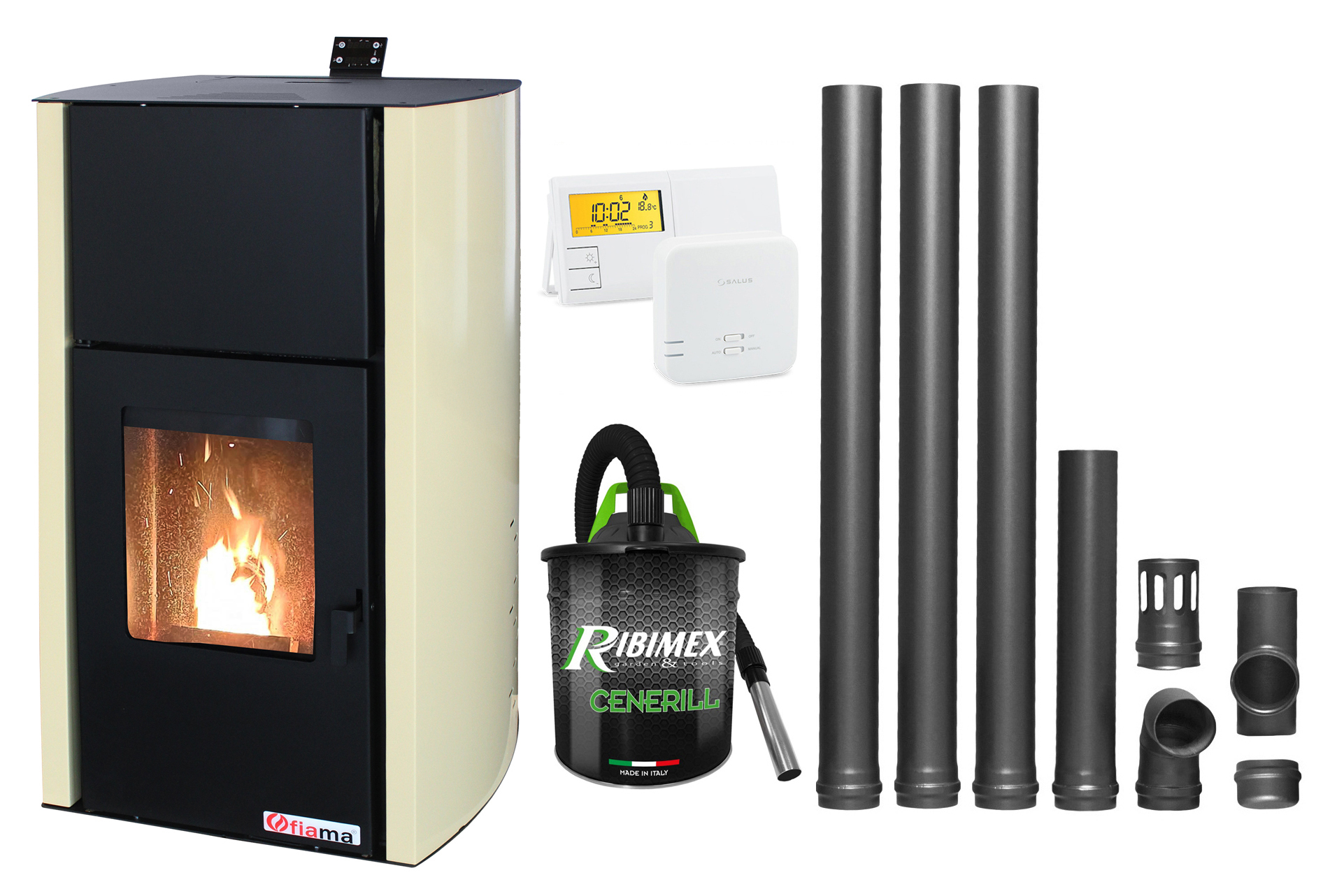 Pachet termosemineu pe peleți Fornello Fiama Confort 30 kW