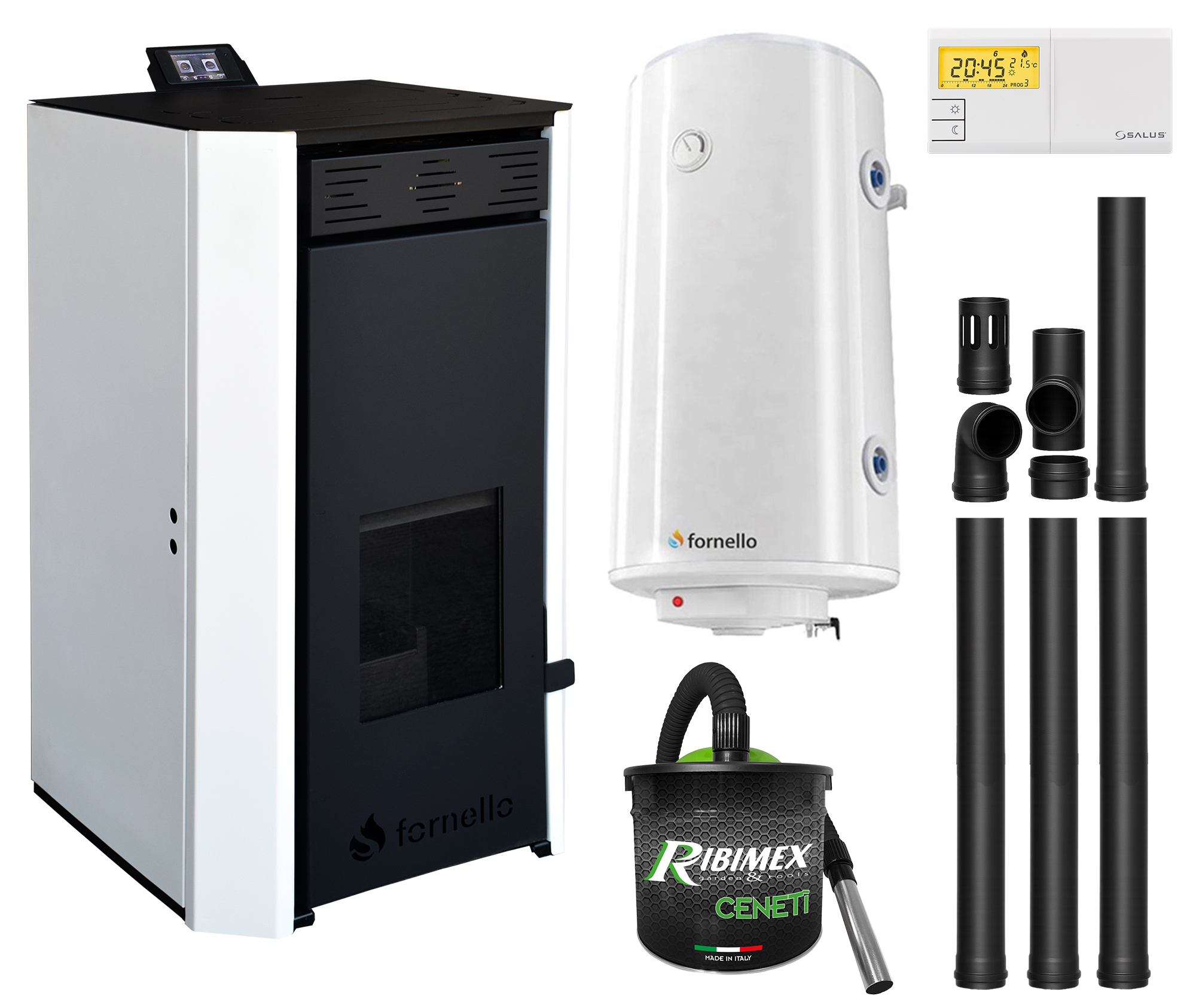 Termosemineu Peleti Fornello EVA 12 kW, Pachet Complet 80 mp
