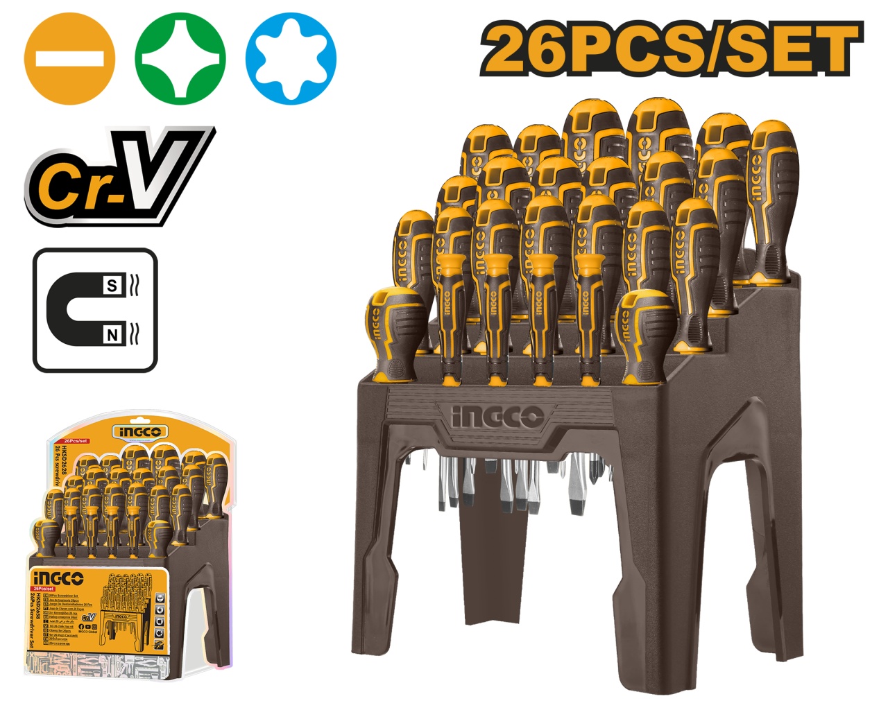 Set Surubelnite 26 bucati cu Suport, Ingco HKSD2628 - imagine 3