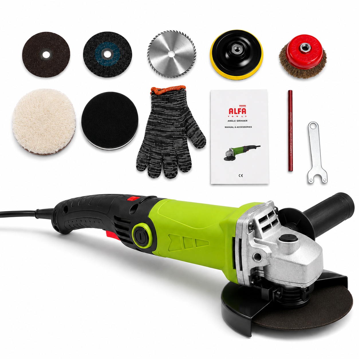 Polizor Unghiular 125mm cu Reglaj Turatie 3000-11000rpm si Accesorii, 3000W, Model Verde CMP1161V, Blocare Ax, 6 Trepte Viteza, Maner Lateral Reglabil