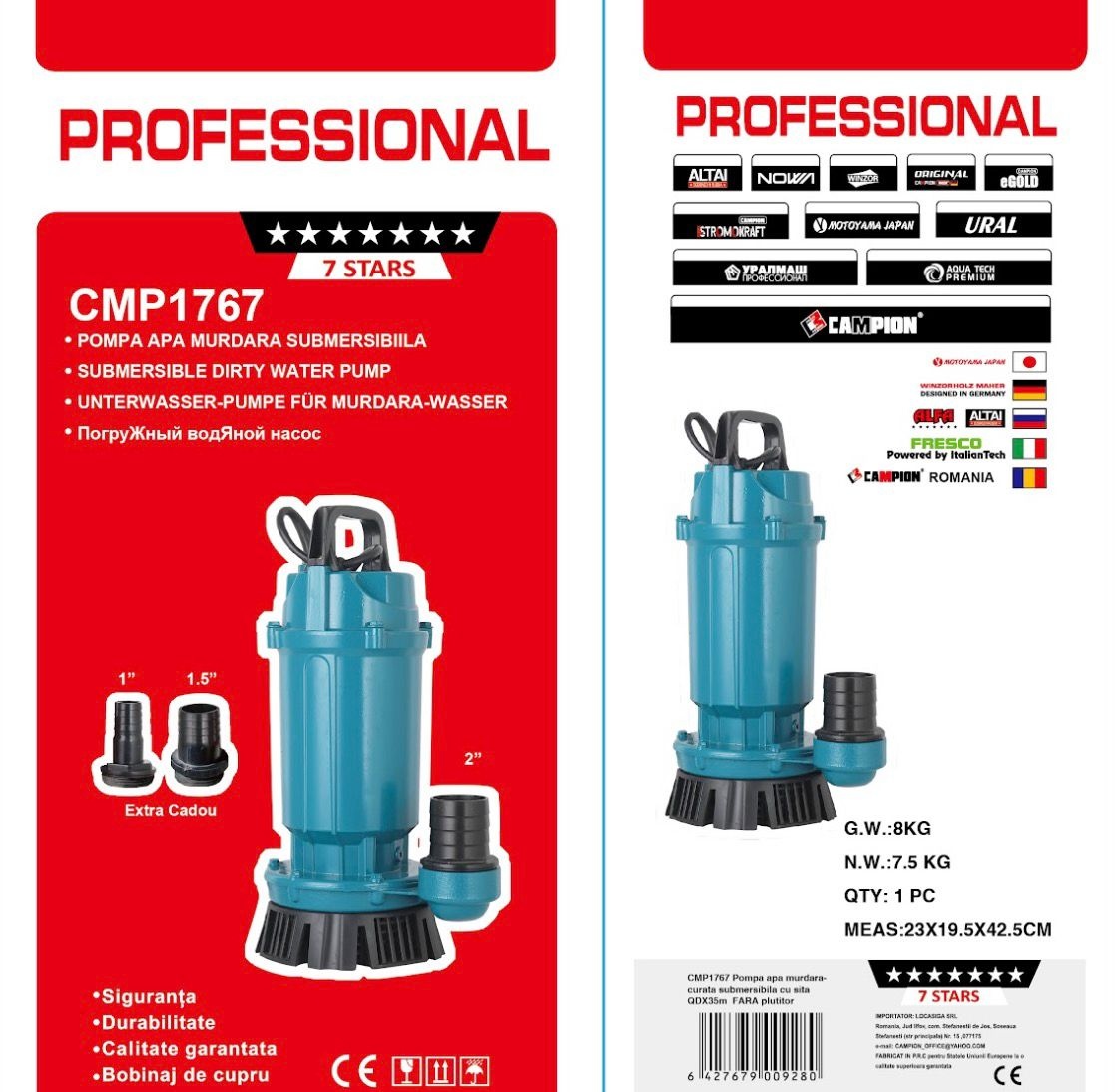 Pompa submersibila apa curata CMP1767 QDX10-35-1.1, 1.1kW, 1.5HP, debit 10 mc/h, inaltime refulare 35m, iesire 2" / 1.5" / 1", 2860RPM, 110-220V, fara plutitor - imagine 4