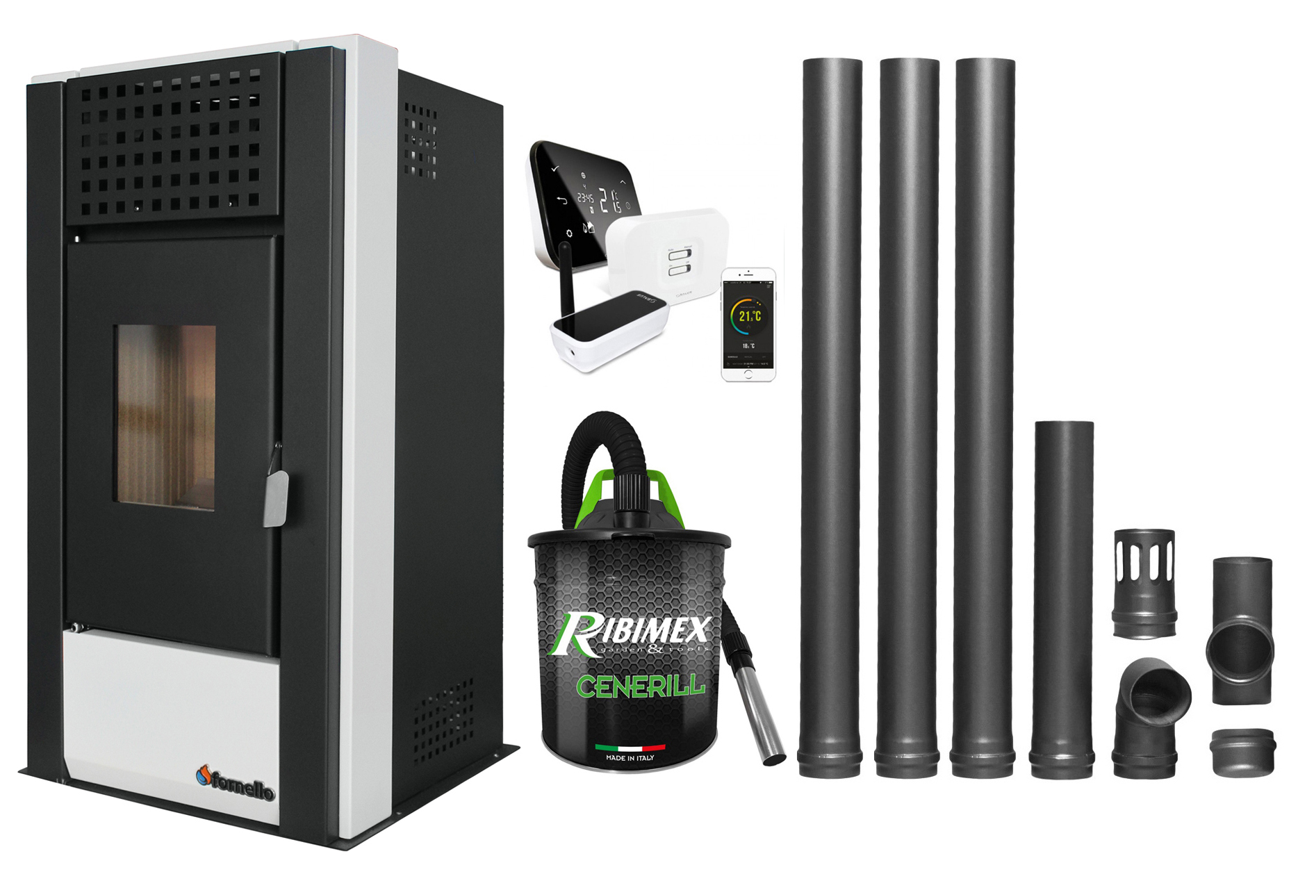 Pachet Semineu Peleti Fornello 9KW Control Distanță