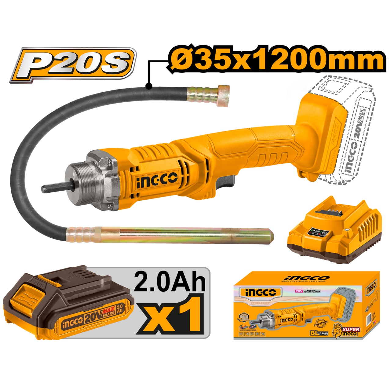 Vibrator Beton INGCO 20V cu Acumulator - imagine 9