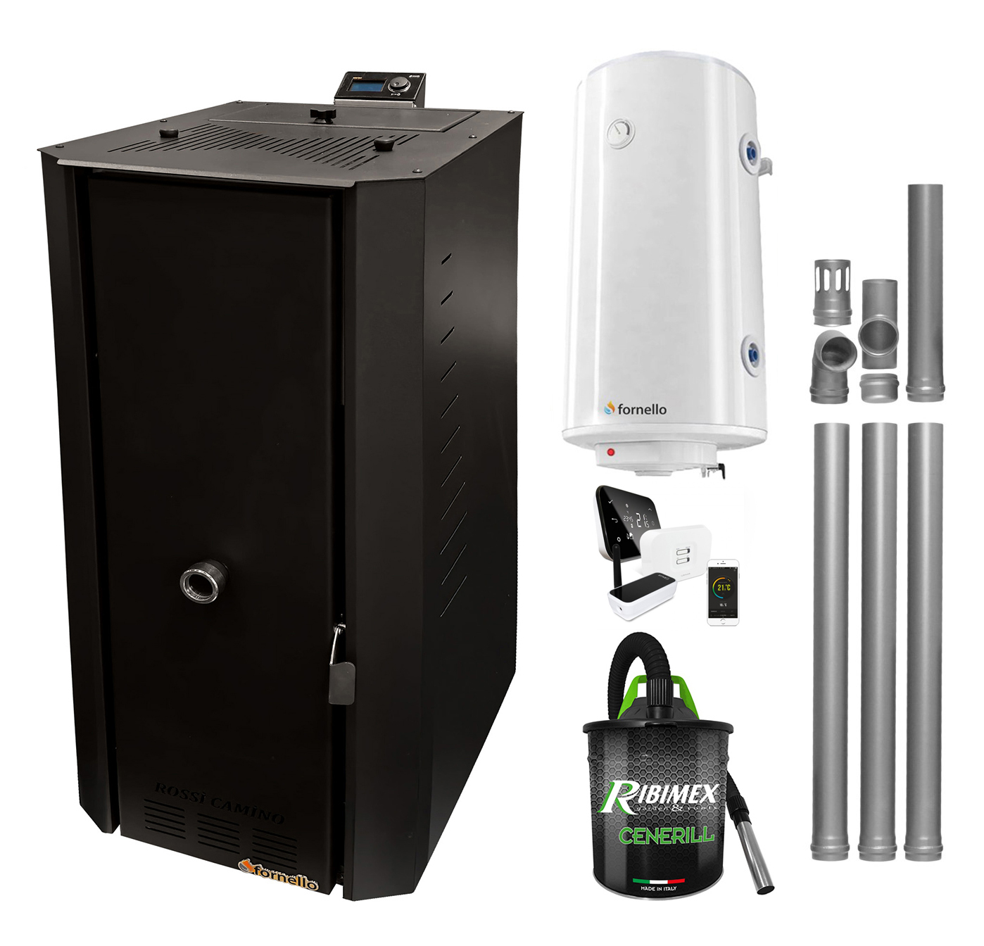 Pachet Centrala Peleti Fornello 25kw Control Remote