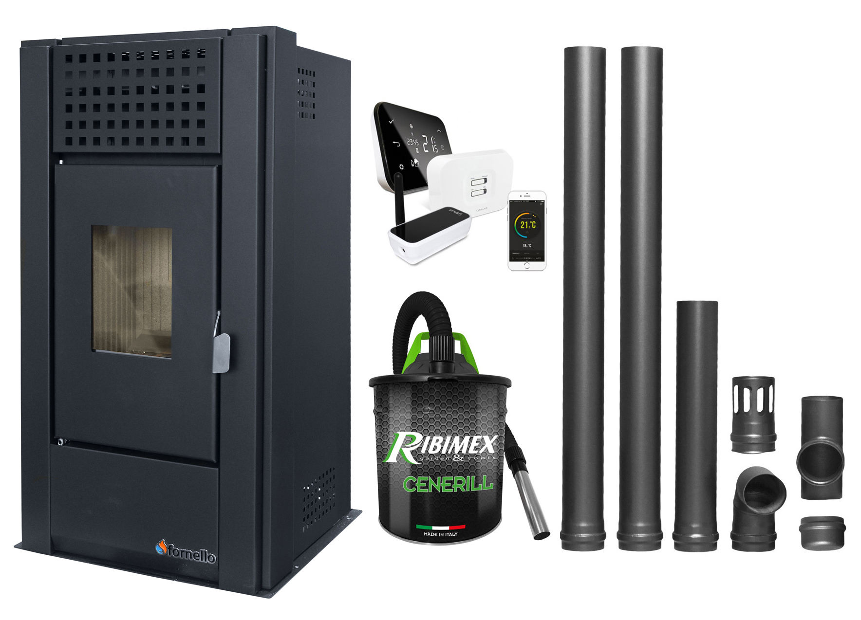 Pachet Semineu Peleti Fornello 9KW cu Control WiFi