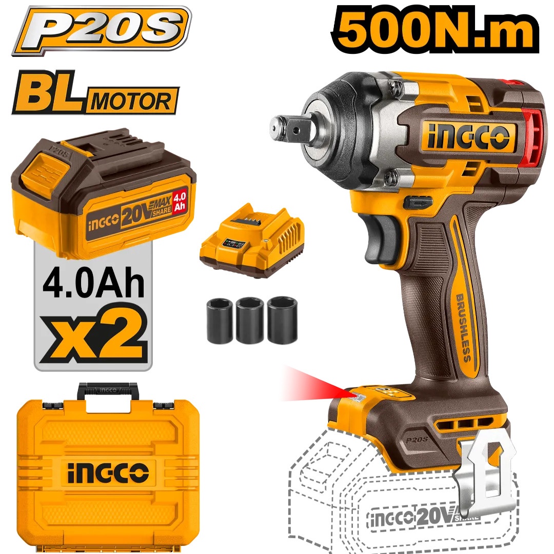 Cheie Impact Ingco 20V 500Nm 2x4.0Ah CIWLI2050