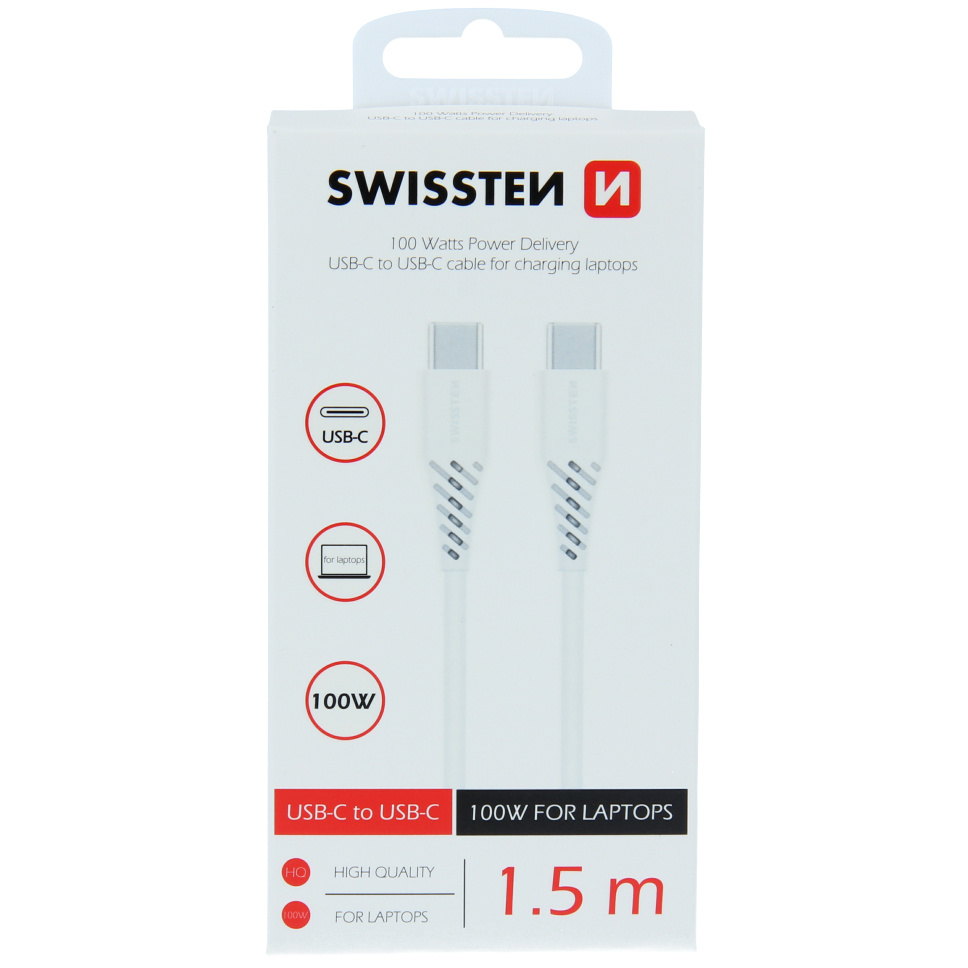 Cablu USB-C Swissten 100W, 1.5m, Alb