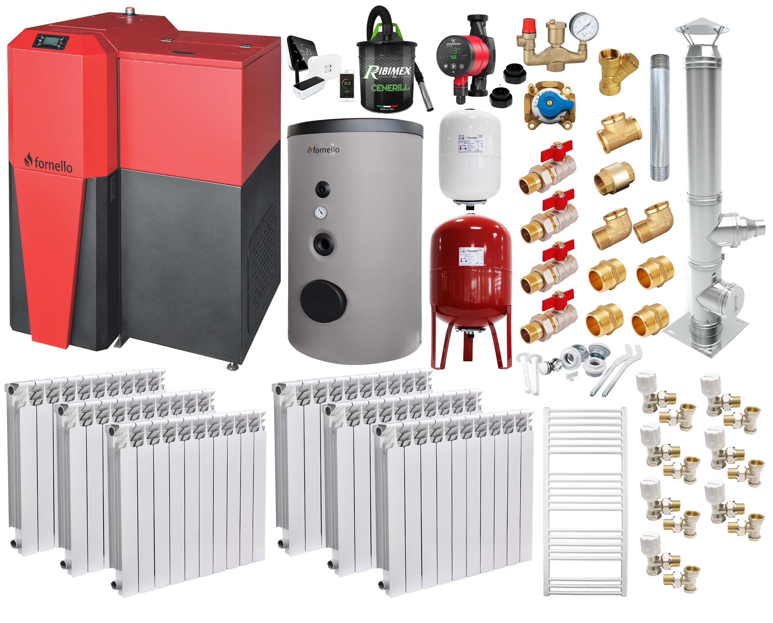 Pachet Centrala Mixta Fornello 28kW Lemn/Pelet