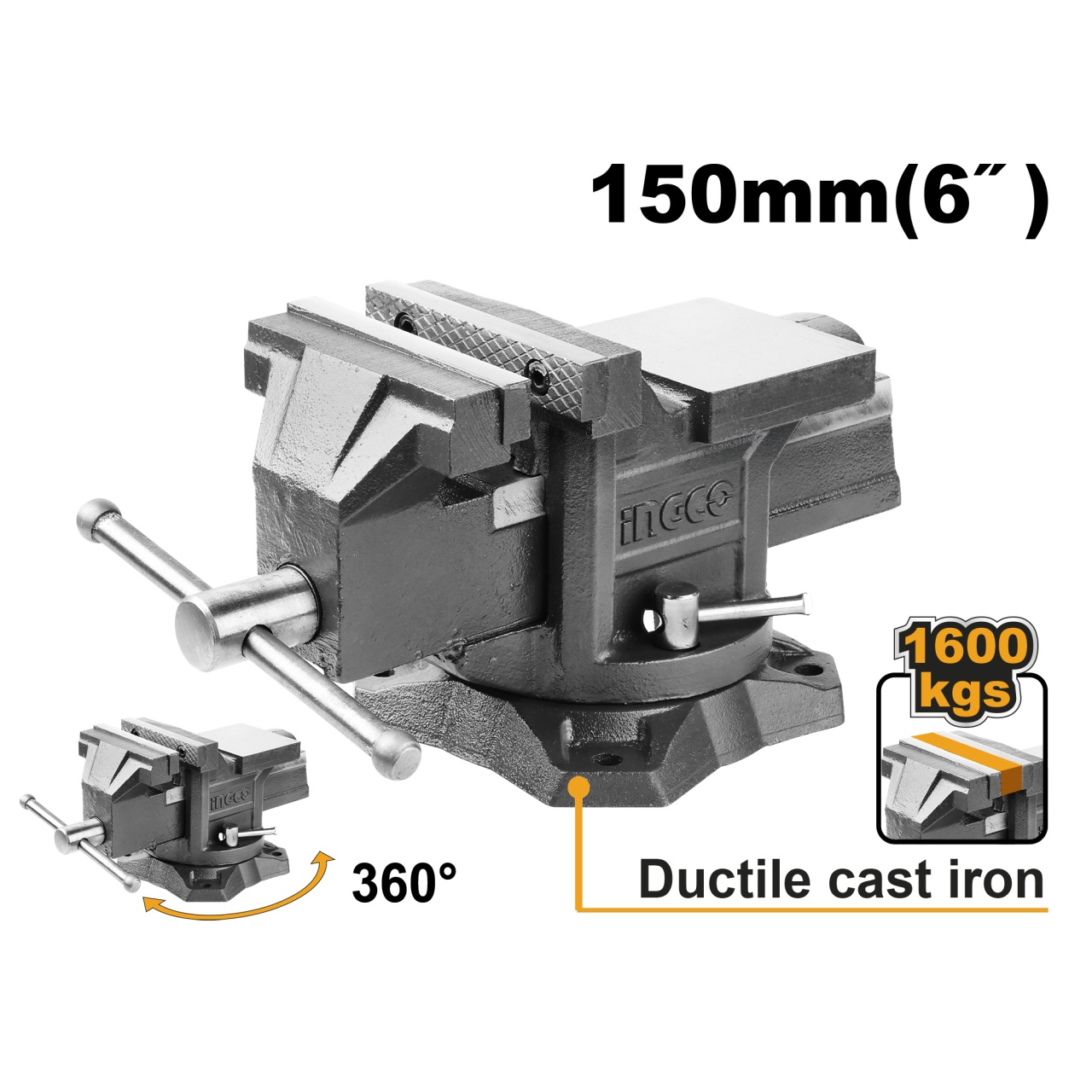 Menghina 6" INGCO HBV086, Baza pivotanta 360°, Forta 1600 kgf - imagine 2