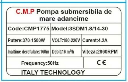 Pompa de Adâncime Campion CMP1775, 1500W, 16 m³/h, Refulare 160m - imagine 3