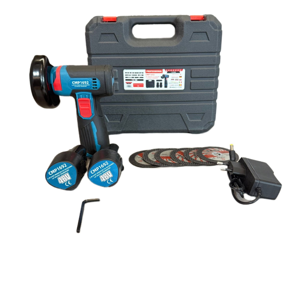 Set mini flex polizor unghiular 3ah, 48v, 76mm, portabil cu trusa, 1500rpm Campion CMP1692 - imagine 2