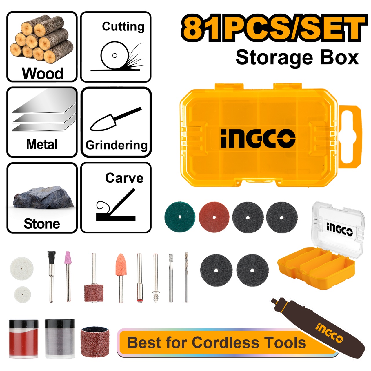 Set Accesorii Biax Ingco 81 piese AKMG8081, 3.2 mm