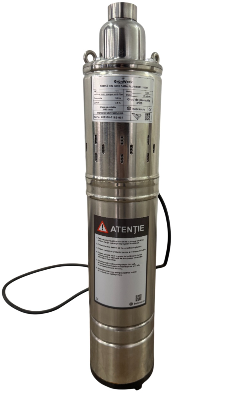 Pompă Submersibilă cu Șnec Grunwerk GW7182, 1100W, Inox