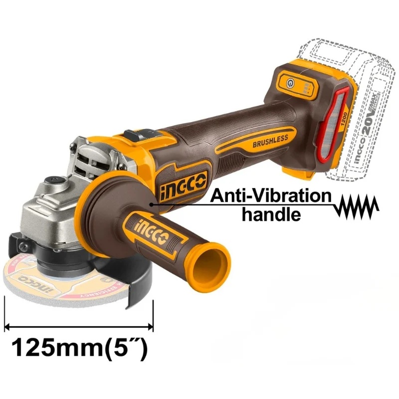 Flex unghiular INGCO 20V Brushless, 1200W, disc 125mm