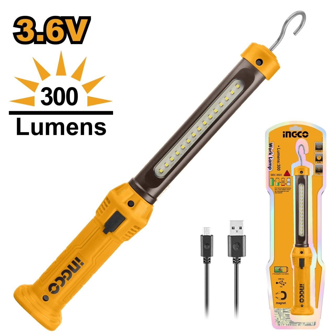 Lanterna Auto USB Ingco HWLI35261, 300 Lumeni - imagine 1