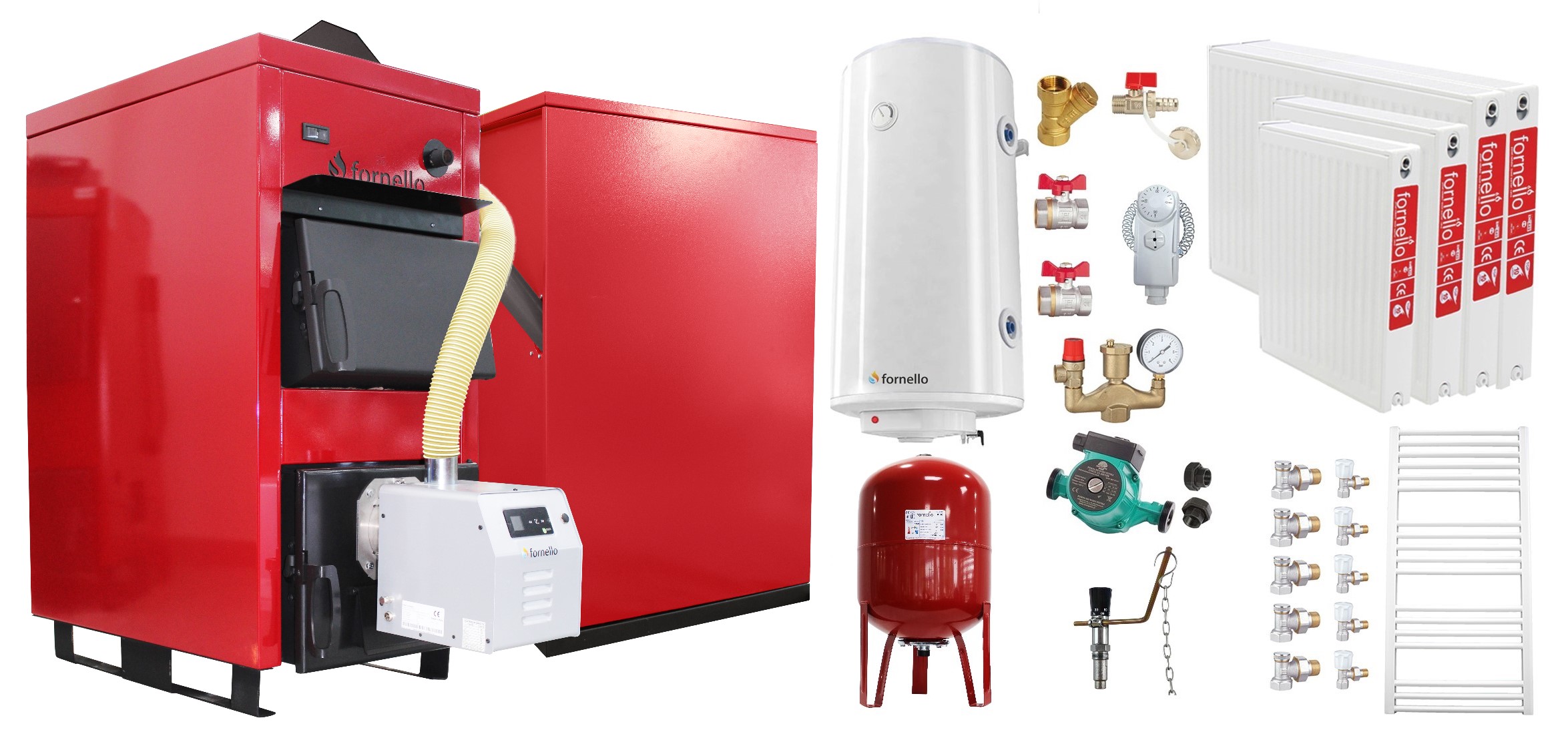 Pachet Centrala Mixta Lemn si Peleti Fornello 25 kW