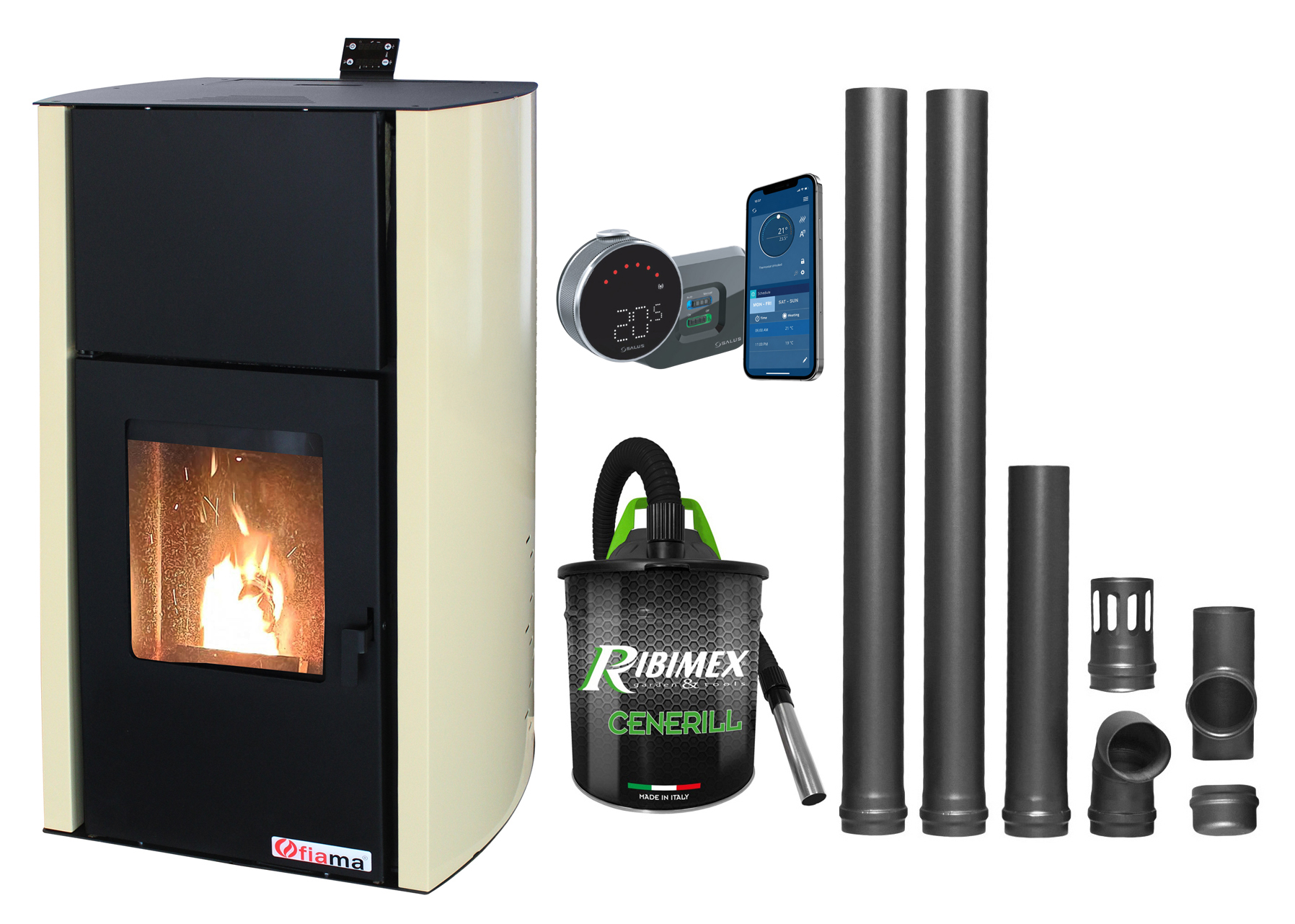 Pachet Termosemineu Peleti Fornello Fiama Confort 30 kW