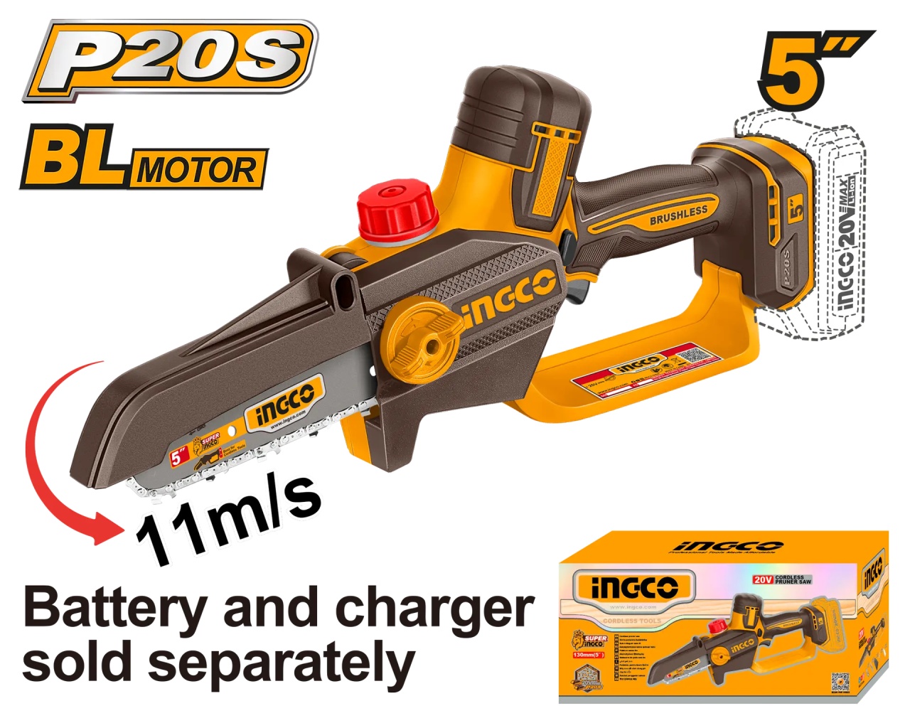 Fierastrau de mana INGCO CGSLI2056 20V Brushless, lama 13cm