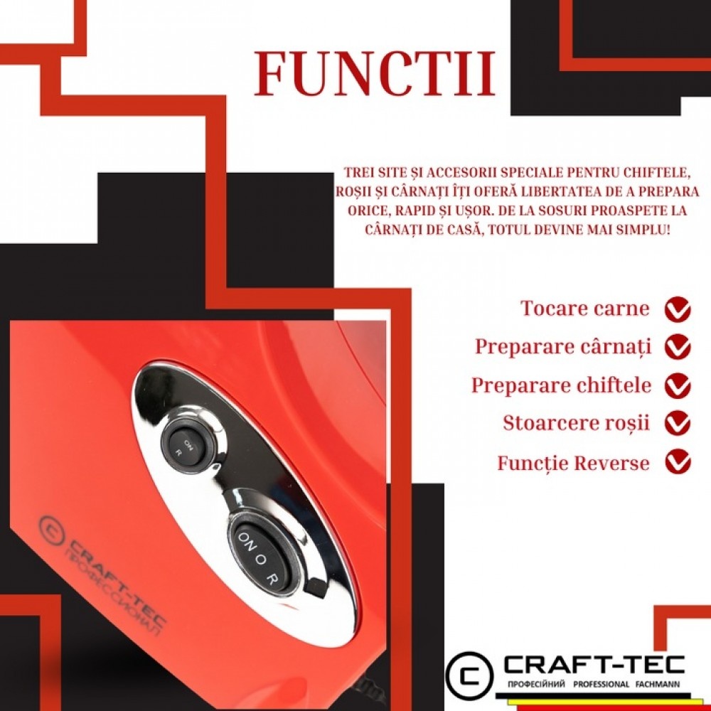 Mașină electrică de tocat carne Craft-Tec MX713, 3800 W - imagine 4