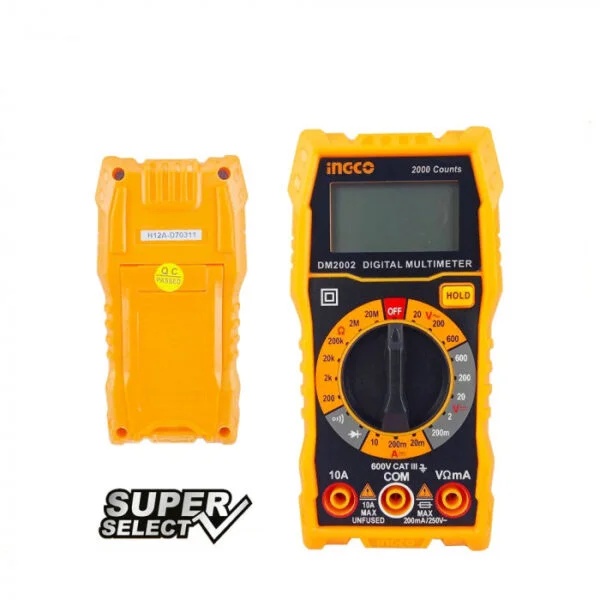 Multimetru digital INGCO DM2002 SuperSelect 200 DC 600V AC 600V 10A rezistenta 20M ohm afisaj LCD carcasa antisoc gama semiprofesionala - imagine 2