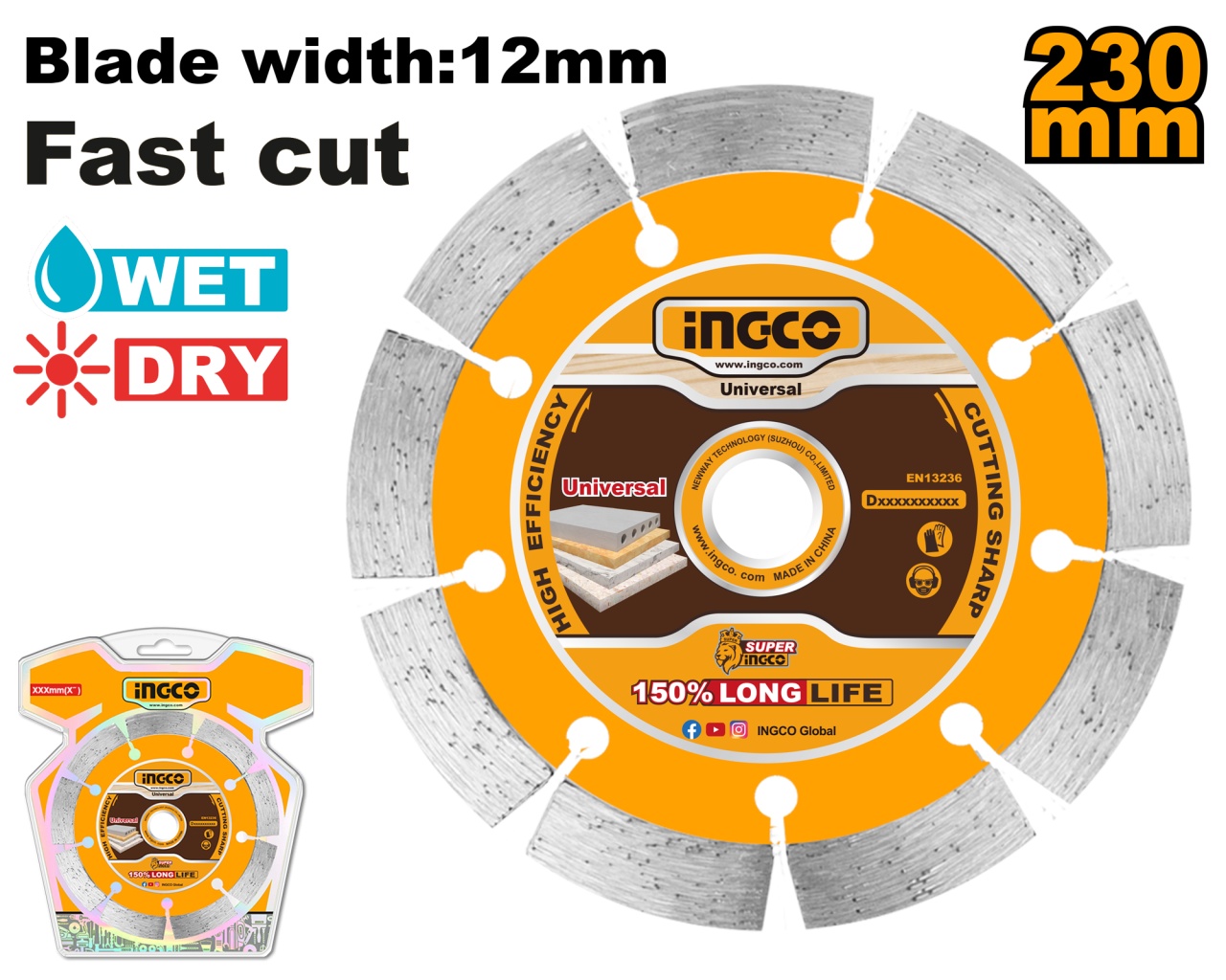 Disc Diamantat Ingco 115mm, Tăiere Rapidă