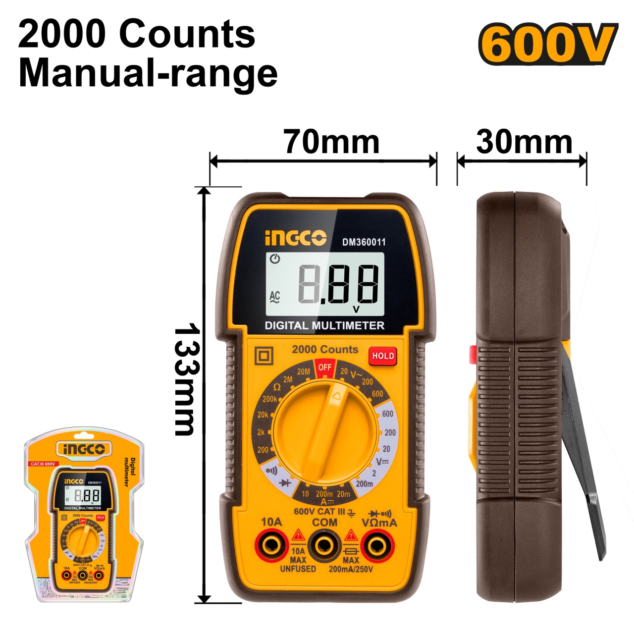 Multimetru Digital INGCO DM360011, TRMS 600V, Data Hold